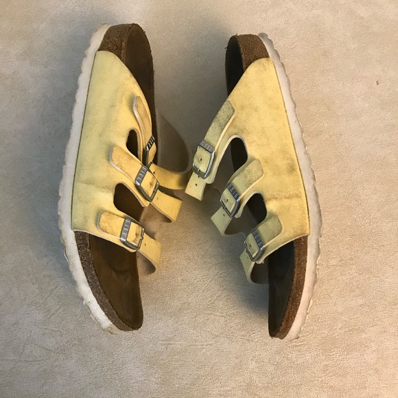 Birkenstock Women’s Yellow Leather 3 Strap Sandals Size 7    (read) - Picture 3 of 16